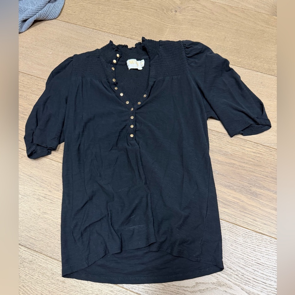 Nation LTD Black Blouse with Button Accents